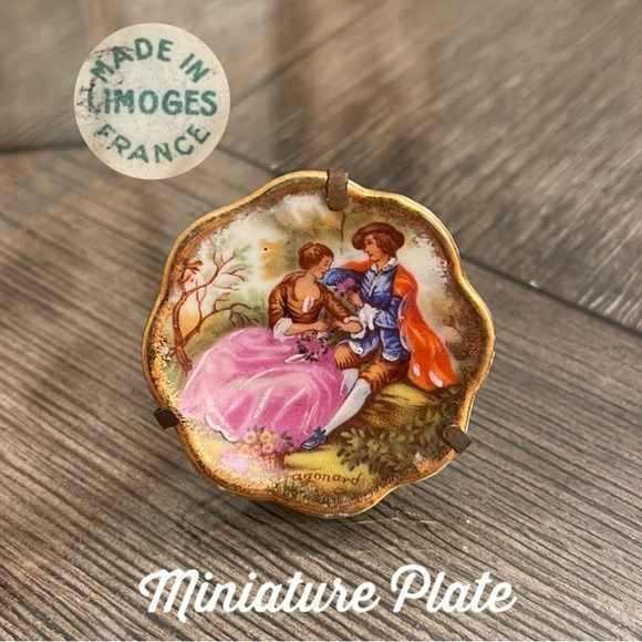 Limoges Other - Limoges France Miniature Porcelain Plate w/ Fragonard Courting Couple Gilt Edge